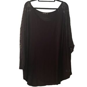 Seven 7 woman’s black lace sleeve, scoop neck‎ top, size large